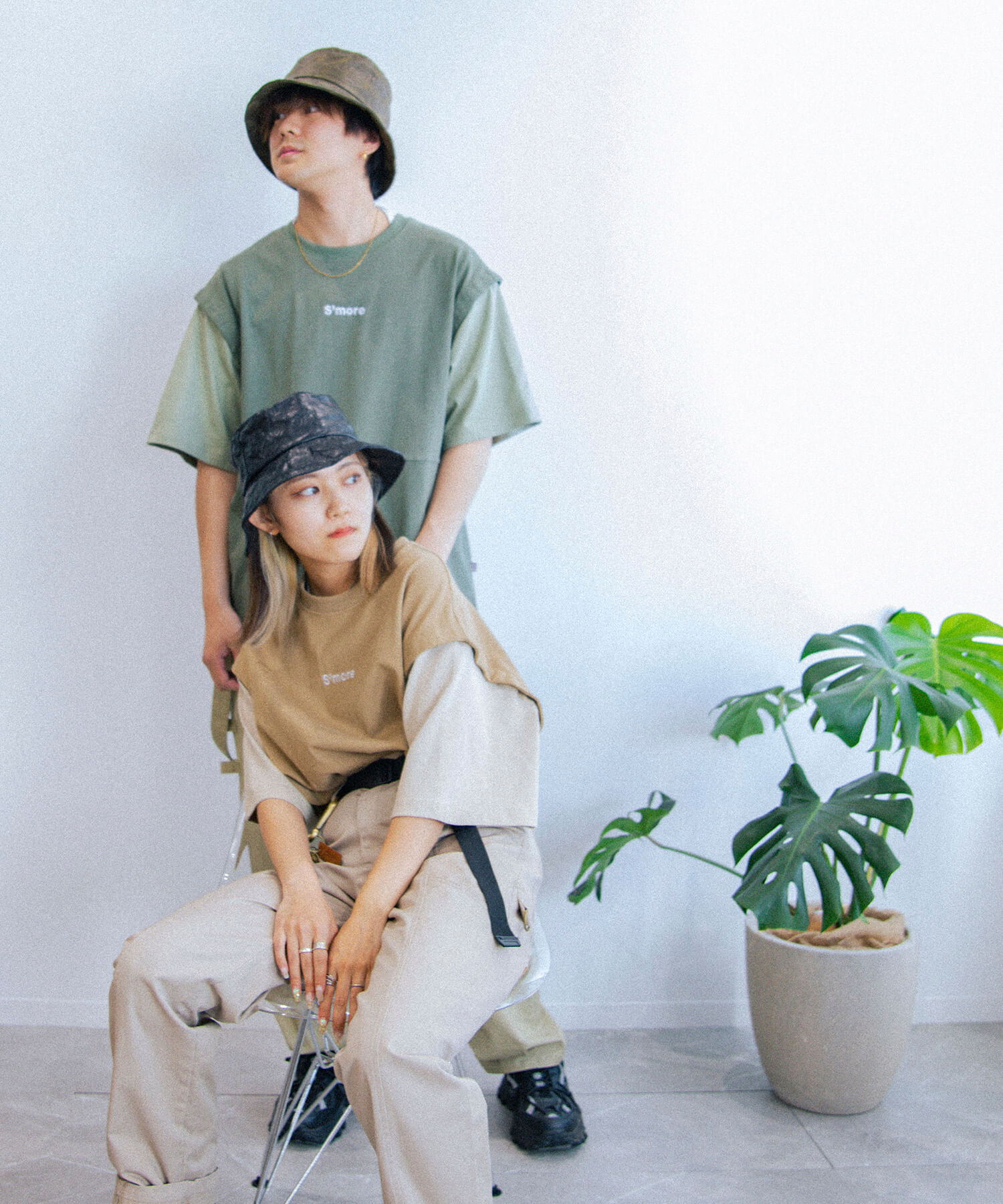 【 S'more / 2WAY REMOVABLE SLEEVE COTTON CREW NECK BIG S/S T-SHIRT 】 tシャツ...