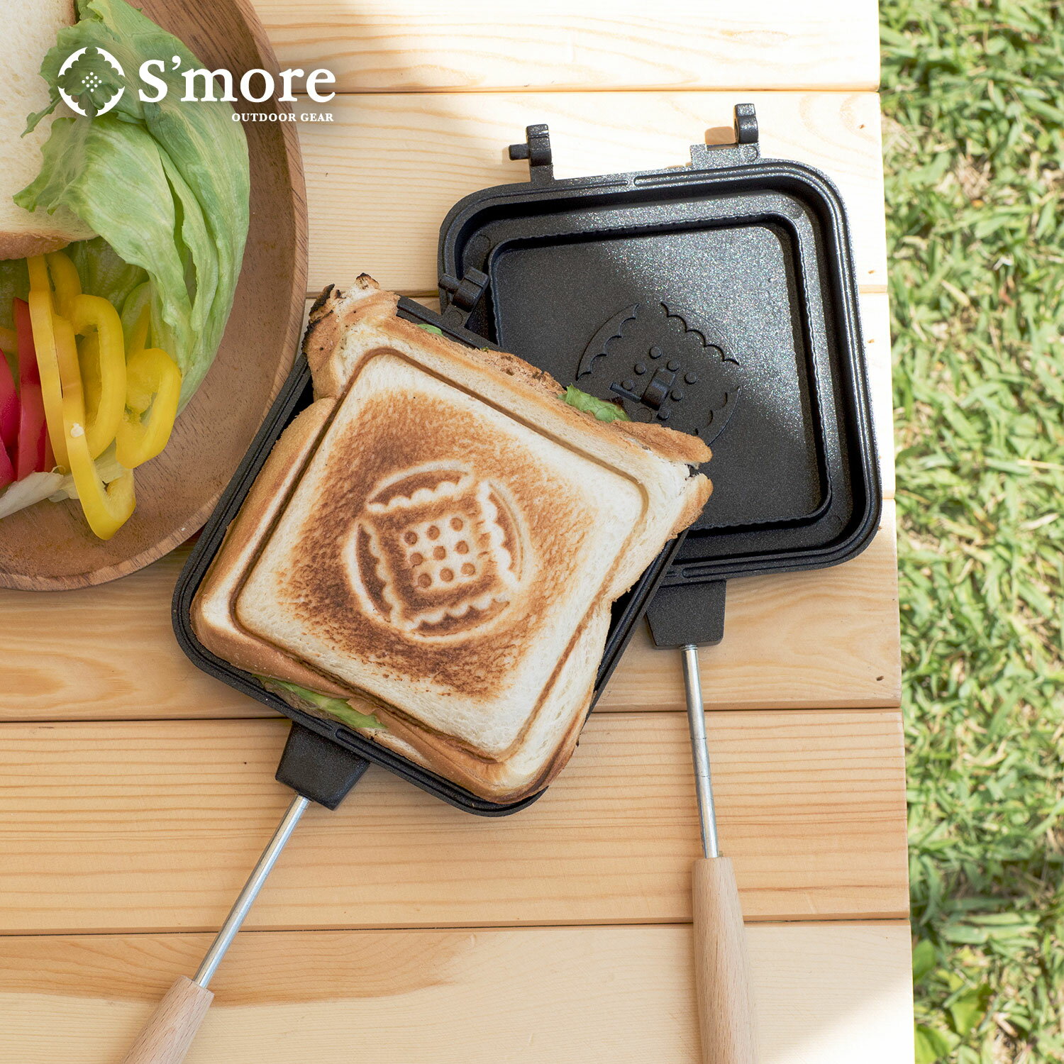 【S'more / スモアサンド 】 ホットサンドメーカー キャンプ 直火 耳まで バーベキュー BBQ アウトドア ホットサンド ホットサンドクッカー フライパン ホットパン 直火専用 【耳まで美味しい!!ホットサンドメーカー】のサムネイル