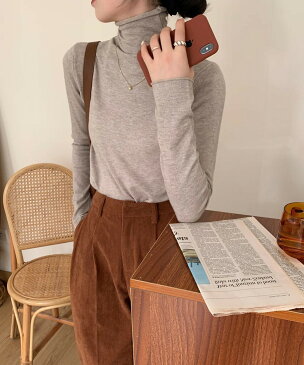 カットソー レディース ハイネック 長袖 韓国 ライク オルチャン ファッション トップス フィット タイト ロングシーズン対応 春 秋 冬 【1枚でも重ね着でも◎着回しハイネック】