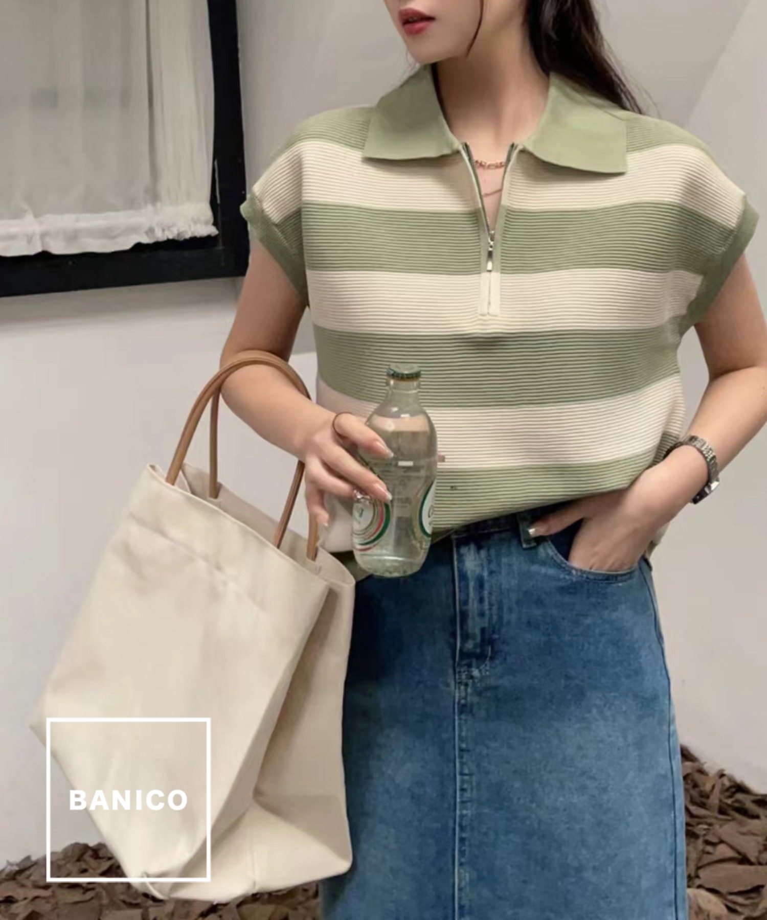 夏祭 【クリアランス価格】 サマーニット レディース 半袖 フレンチスリーブ トップス ボーダー ニット ハーフジップ 春 夏 秋 編み 韓国 ライク 綺麗め 大人 滑らか ボーダー ポロ襟 ニットソー 【ポロ襟!!綺麗に見せるエレガントなシルエット】【CR】