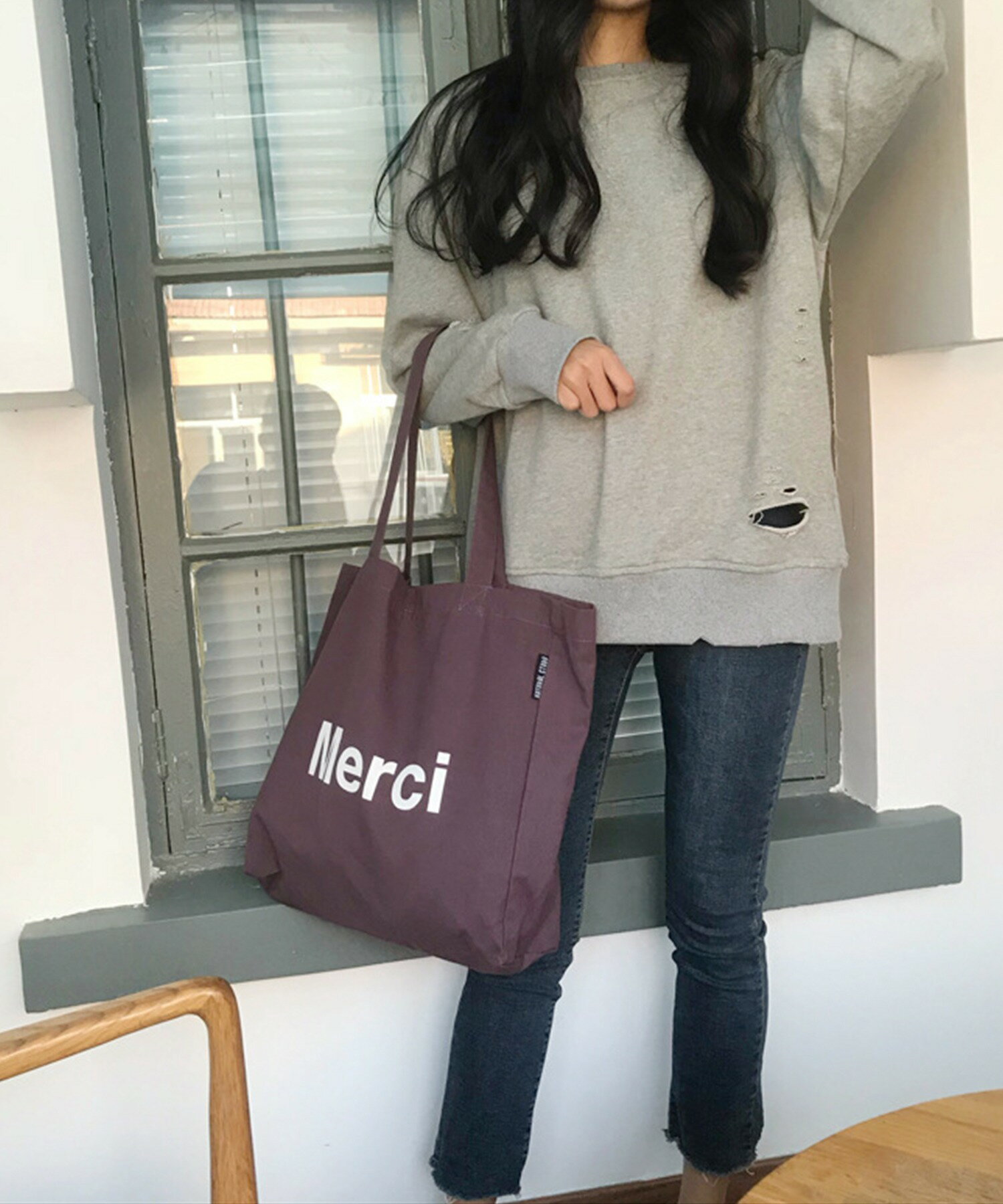 Merci トートバッグ コットントートバッグ - パープル&エクリュ 楽天市場】merci トートバッグ(カラーパープル)の通販