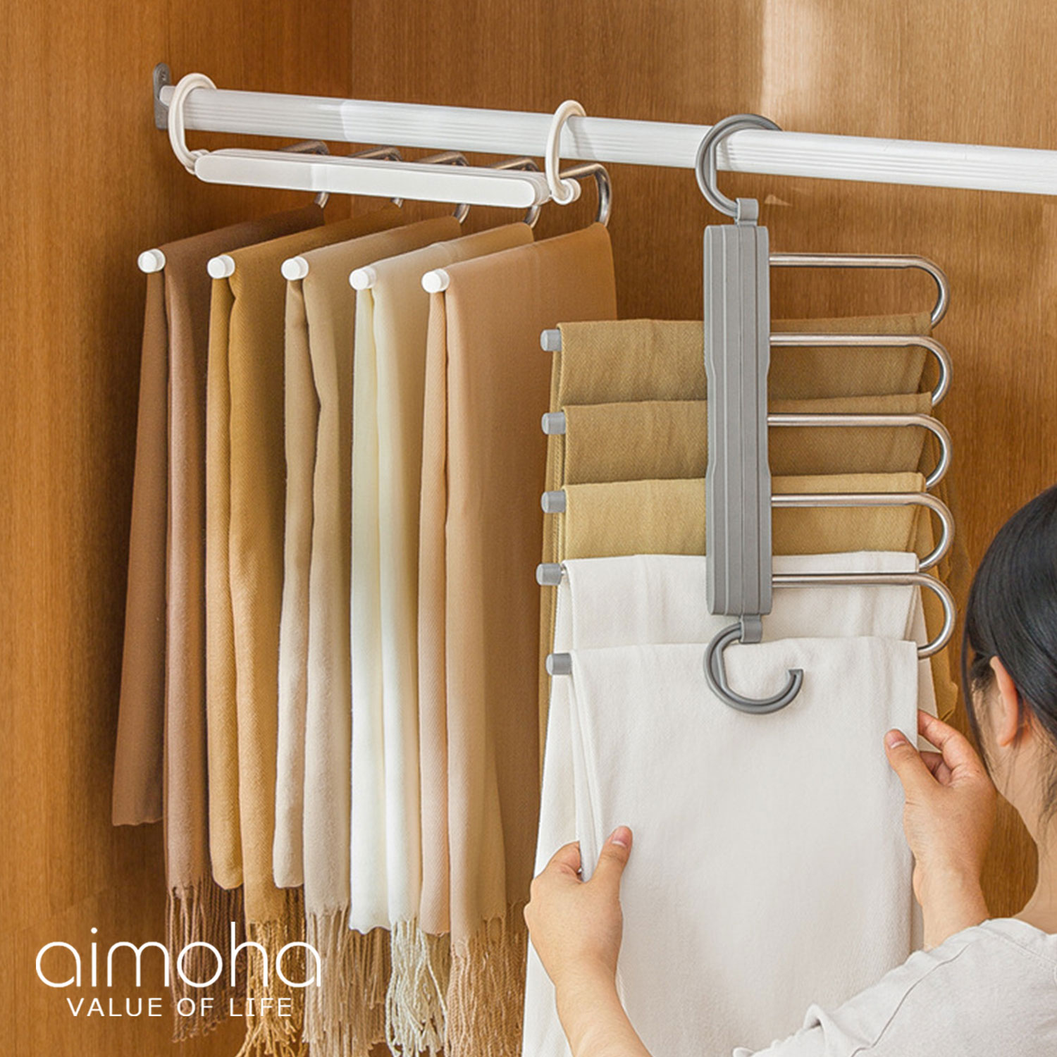 多機能ハンガー ハンガー ズボン パンツ 5連 スラックスハンガー クローゼット 収納 ハンガーラック 便..