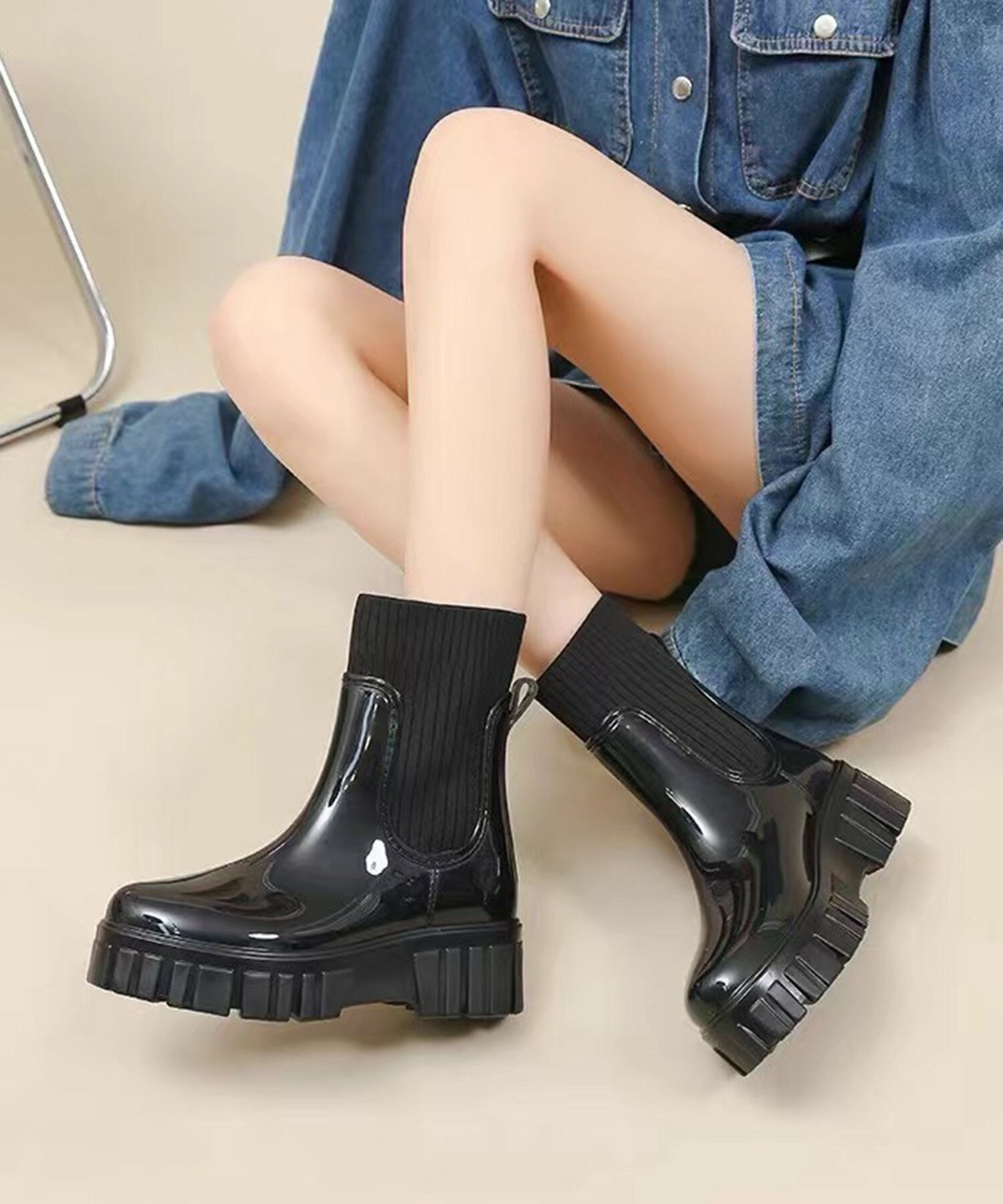 【可愛いソックスレインブーツ登場!!】 レインブーツ レディース 厚底 ショート おしゃれ サイドゴア おしゃれ ショートレインブーツ 大人 通勤 靴 軽量 防水 撥水 長靴 ウィングチップ 20代 30代 40代 50代 【人気のソックスブーツのレインVer★】
