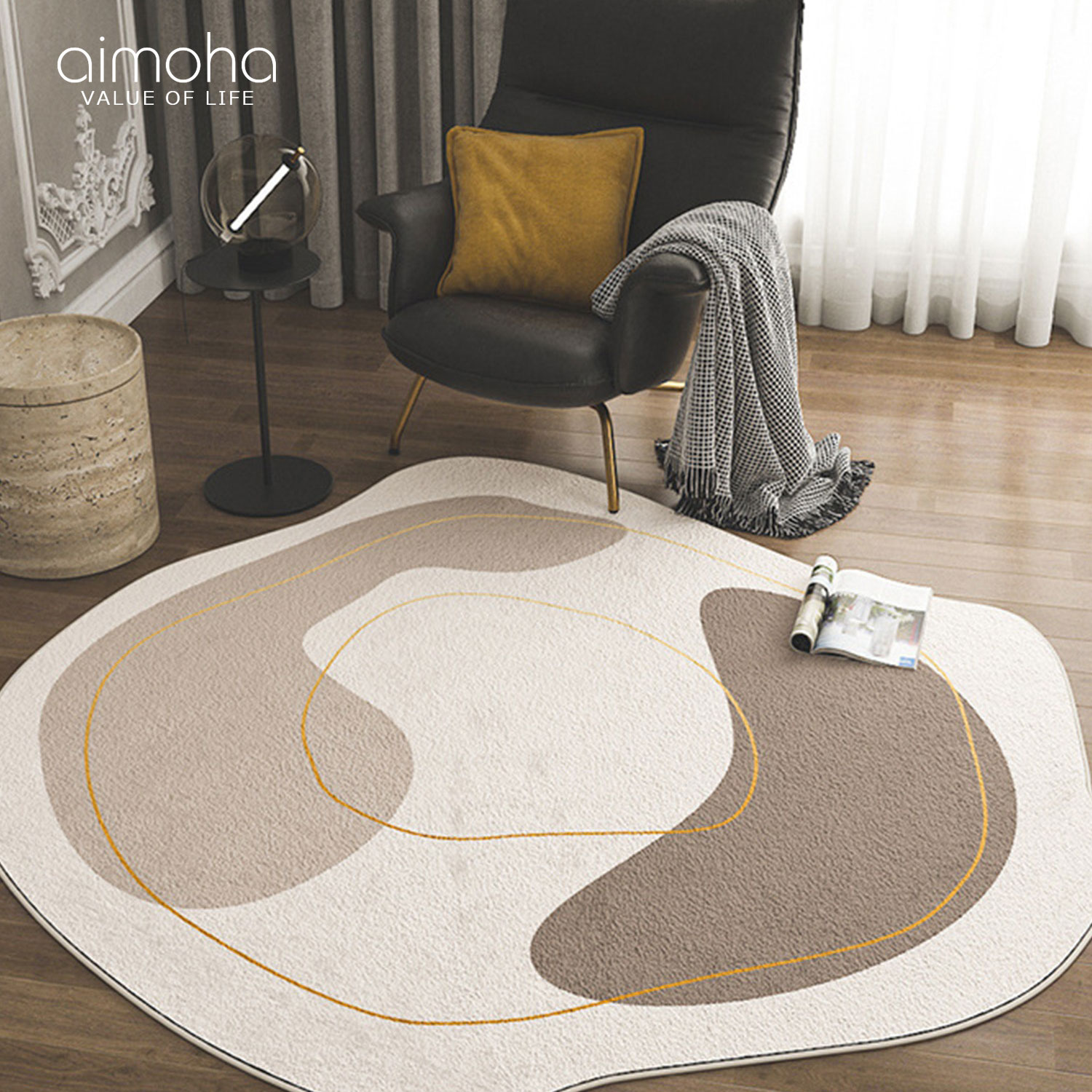 ラグ おしゃれ カーペット サークルマット 可愛い かわいい 韓国 インテリア 幾何学 室内マット 玄関 アンティーク SNS映え 韓国雑貨 直径100cm【韓国風モダンデザイン】【タッピング不可】