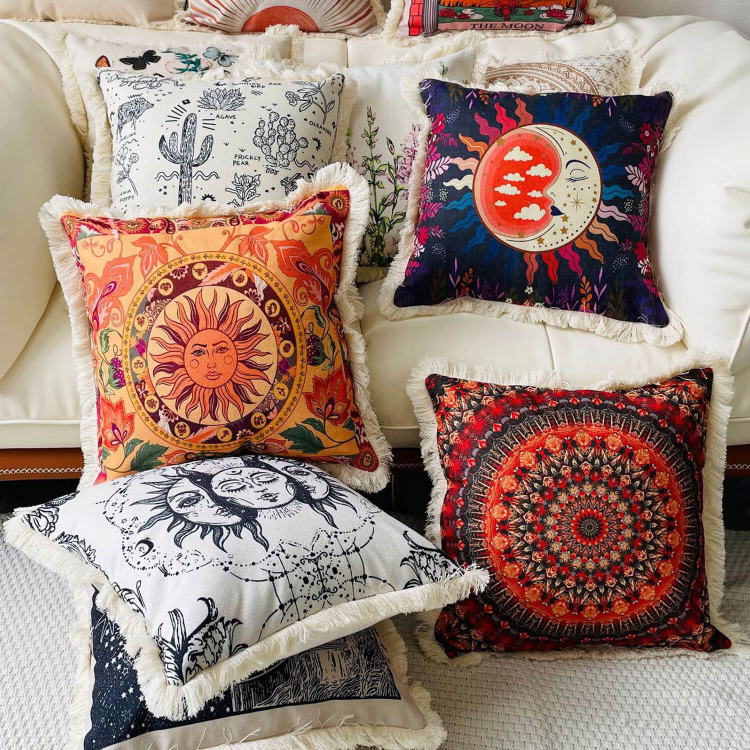 【クリアランス価格★】クッションカバー おしゃれ インテリア アジアン エスニック フリンジ ナチュラル バリ雑貨 エキゾチック アジアン雑貨 45×45 【エスニックテイストのクッションカバー】