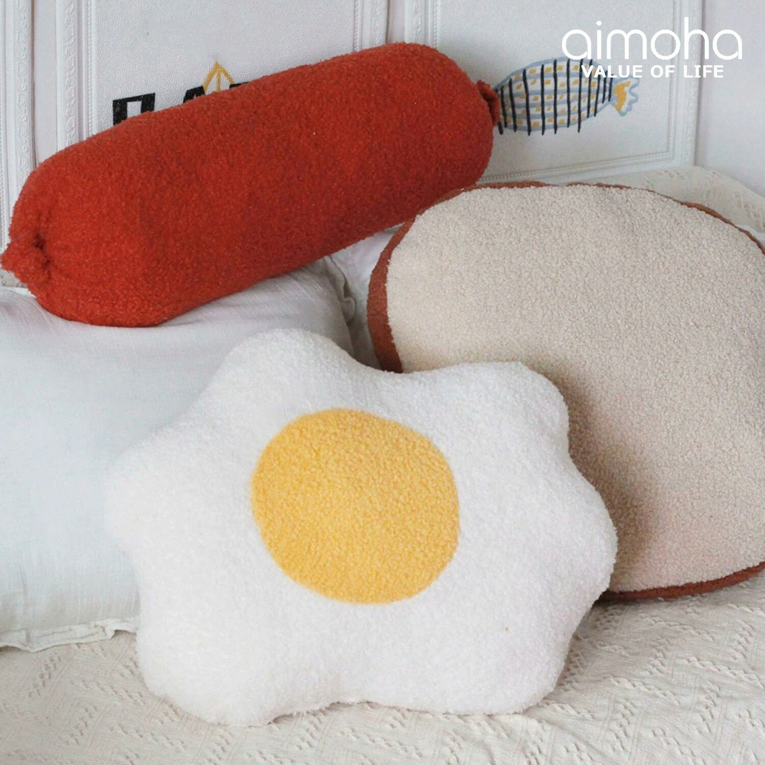 朝ごはんシリーズクッション クッション パン 目玉焼き ウインナー かわいい 韓国 ライク SNS映え クッキー インテリア おしゃれ 座布団 プレゼント 子供 誕生日 【SNS映えな可愛いクッション】 【ラッピング不可】のサムネイル