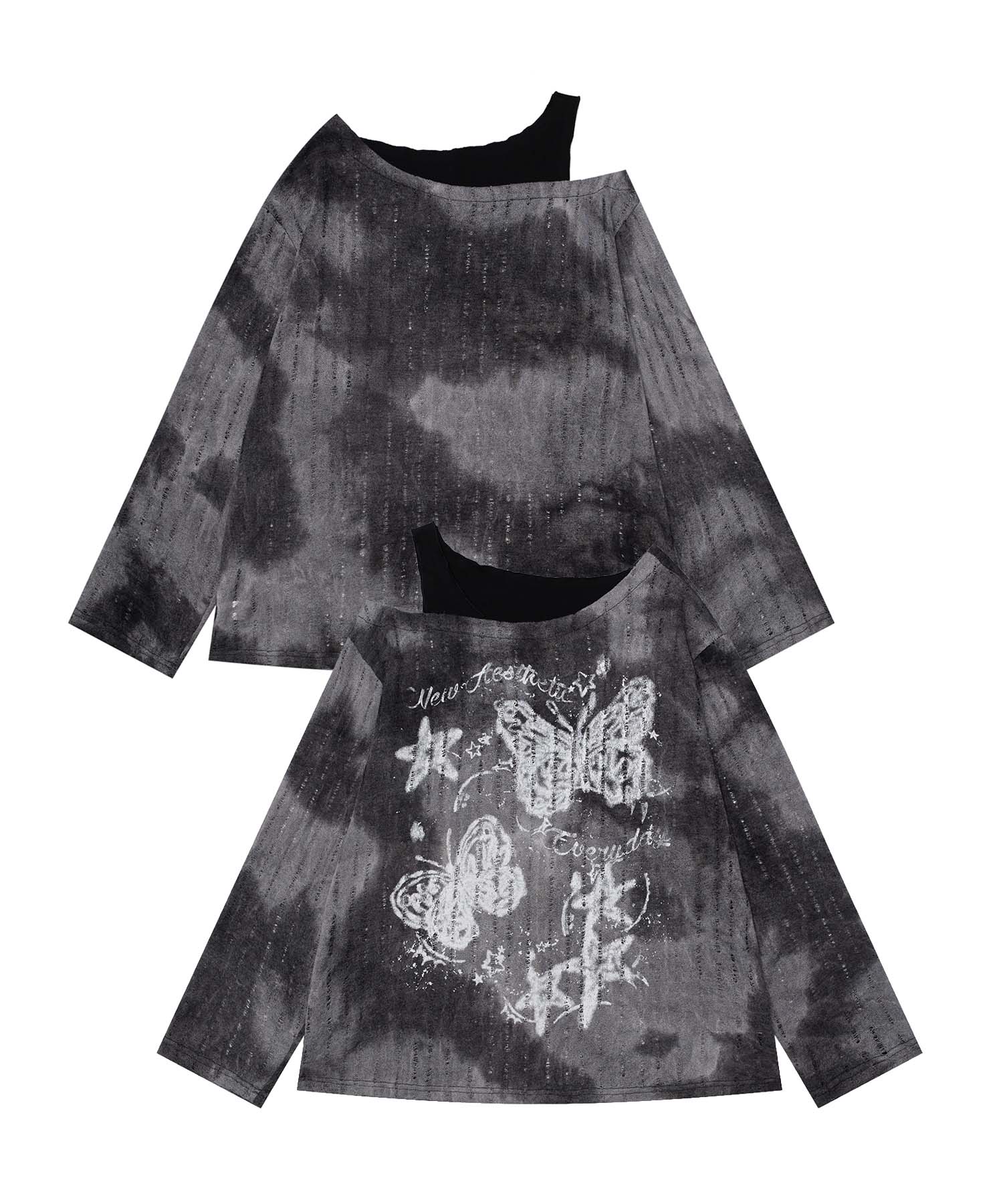 【2025NEW】 【HOOK】for girls タイダイプリントオープンショルダートップス レディース 個性的なタイ..