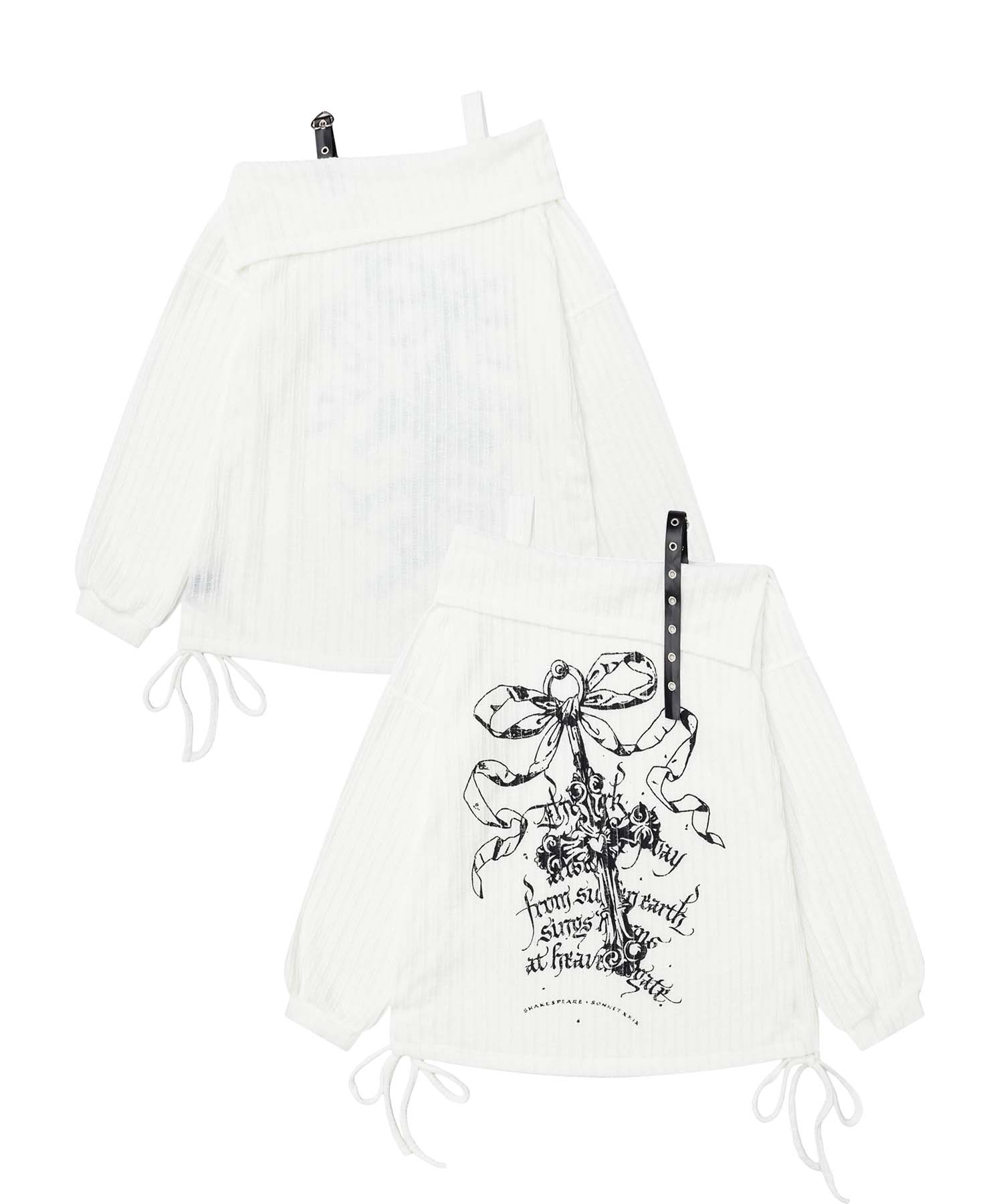 【2025NEW】【HOOK】for girls リボンプリントオープンショルダートップス 裾シャーリング レディース フェミニンでありながらもカジュアルな印象を与える シルエットにアクセントを加えています シンプルでありながらも華やかさを演出しのサムネイル