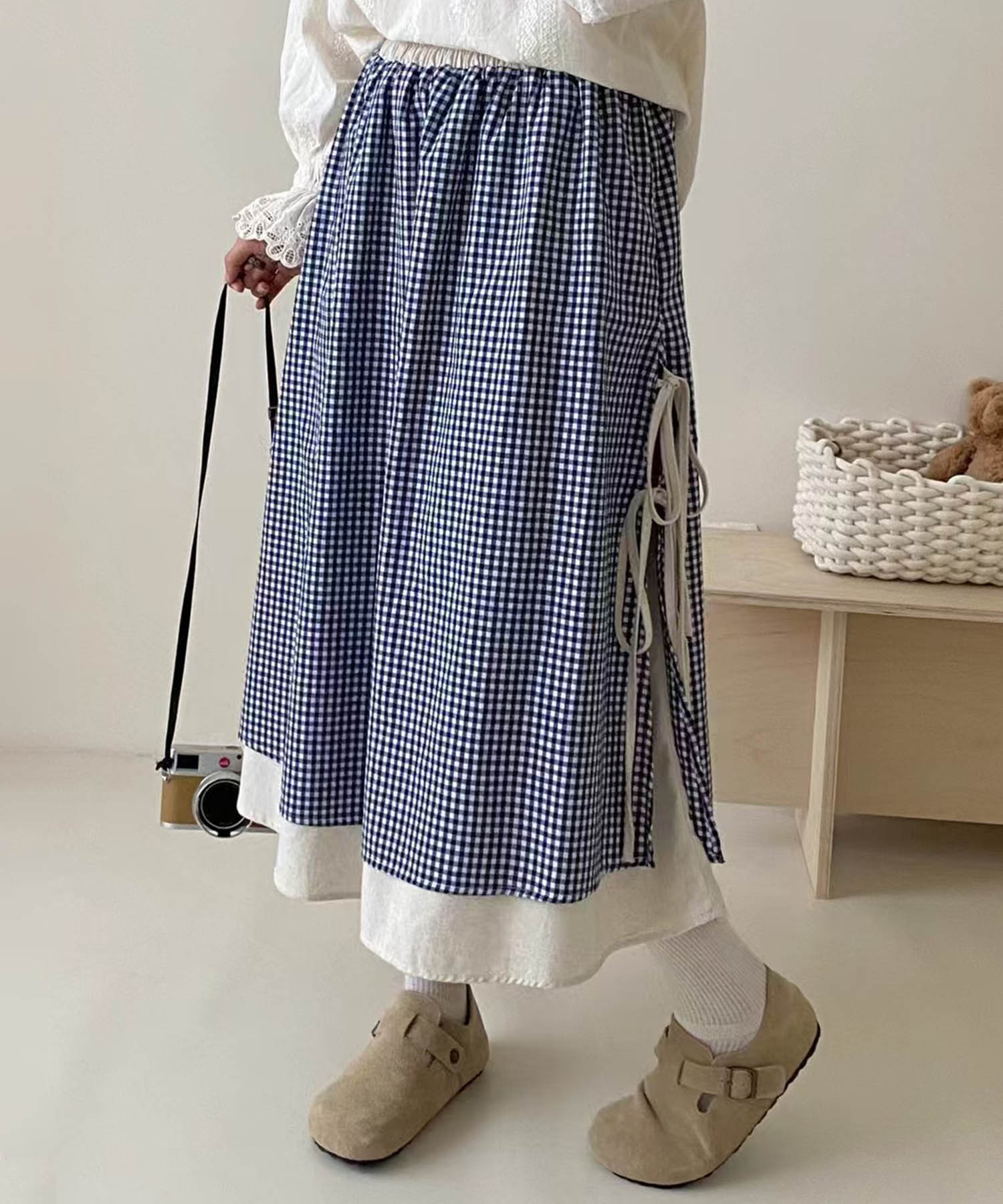 【2025NEW】 【aimoha】ギンガムチェックロングスカート シンプル おしゃれ レディース ギンガムチェックデザイン ウエストゴム ゆったりシルエット 春夏コーデ デイリー使い