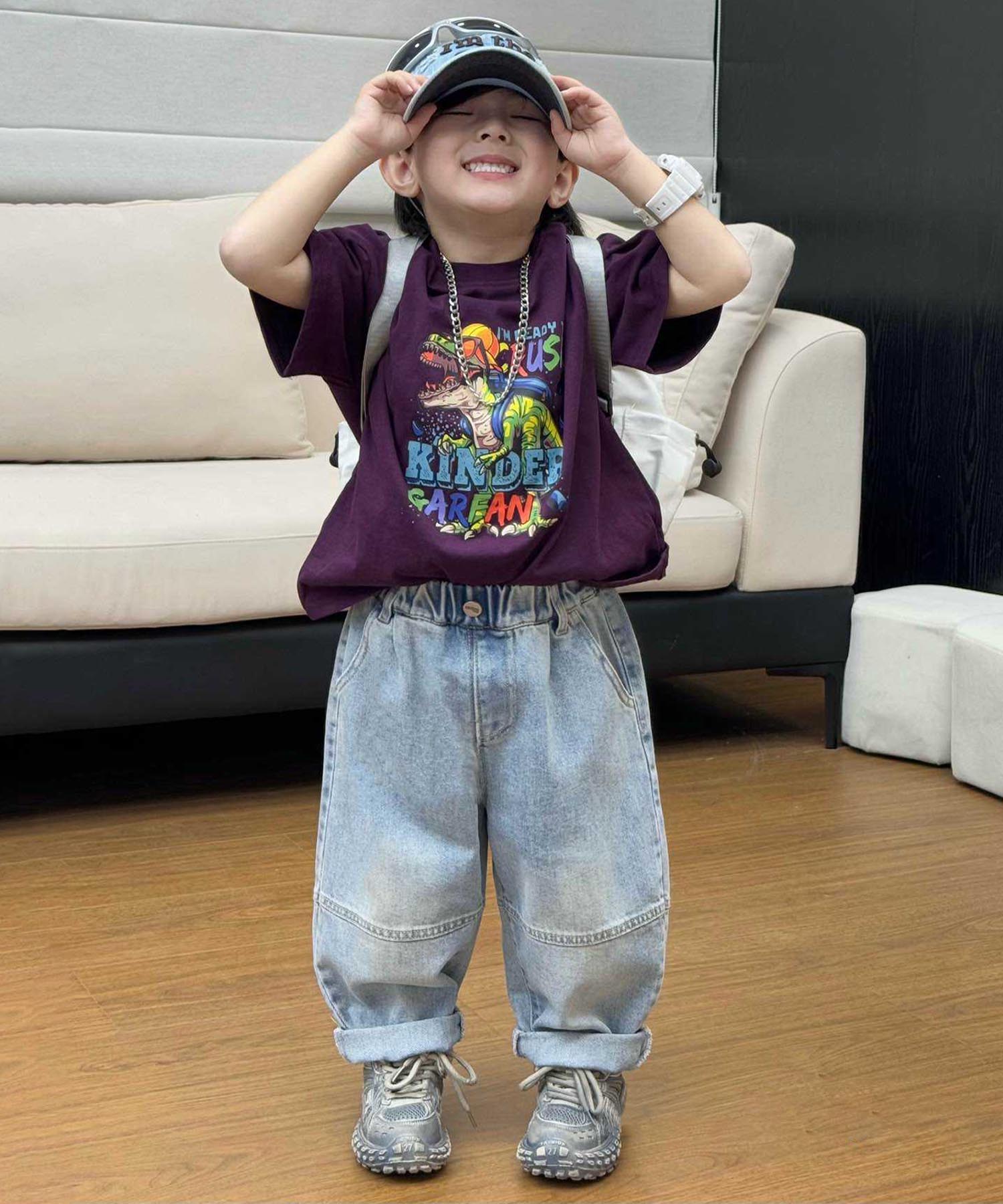 10%OFF&5倍PT&【2025NEW】 【aimoha KIDS】ボリューム デニムパンツ ゆったり シルエット トレンド カジュアル おしゃれ かわいい 春夏 キッズ 子供服 ボトムスのサムネイル