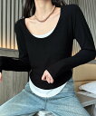5倍POINT 25%OFFT&【2025NEW】 【Aimoha】レイヤード風デザイン長袖Tシャツ レディース シンプルカジュアル 高品質素材 重ね着風デザイン 快適な着心地 オールシーズン着用可能 日常 おしゃれ