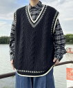 夏祭 【aimoha】ベスト メンズ ニット Vネックニット セーター ニットベスト ビッグシルエット メンズ レディース オーバーサイズ ユニセックス オルチ...