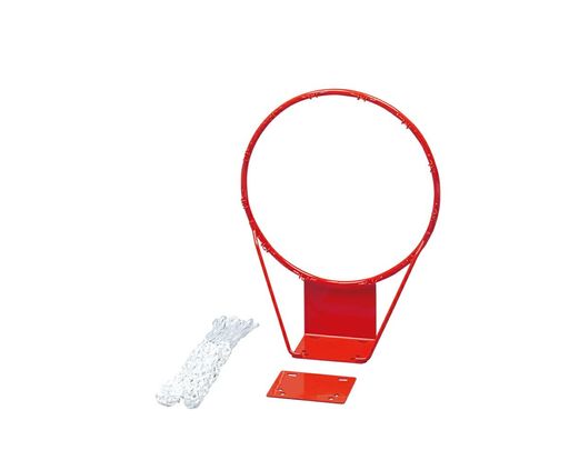 サイズ:内径45cm(16mmスチール無垢材) 取付穴ピッチ:9x13cm,11x11cm共通タイプ コイルフック式 付属品:スチール製取付け補強プレート,取付用ボルト4本,専用ネット付 1台販売 (注)ダンク等リングにぶら下がったり乗ったり等の行為は絶対にしないでください