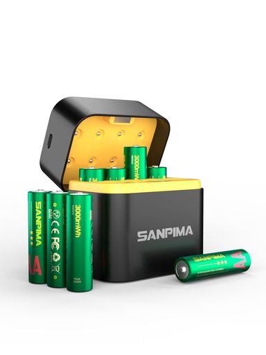 SANPIMA 単3形リチウム充電池8本 1.5V 大容量3000mWh/2000mAh 急速充電器付き 約16...