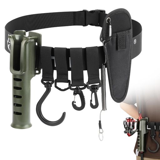 サンライク(SANLIKE)釣り竿ホルダー釣り竿ベルトウェーディングベルト釣り竿収納用腰掛け調節可能持ち運び落下防止釣りウエスト釣り道具三つ色ある(黒+深緑(新型))