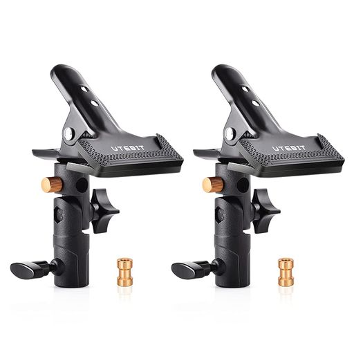UTEBITレフ板クリップ「2点入り」レフ板クリップホルダーアルミ合金製撮影クリップアームスタンド撮影用反射傘リフレクタークリップレフ板ホルダー強力クランプ1/4転3/8ネジ耐荷重2kg以…