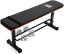 JXFITNESS多機能フラットウェイトベンチトレーニングベンチシットアップベンチダンベル収納ラック付き多用途の筋トレベンチブラックxオレンジ