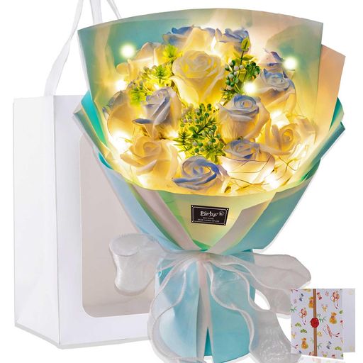 光るLEDライト付きソープフラワー花束バラ造花誕生日母の日父の日母のひプレゼントお祝い女性退職祝い結婚祝い花発表会フラワーブーケ石けんあすつく対応
