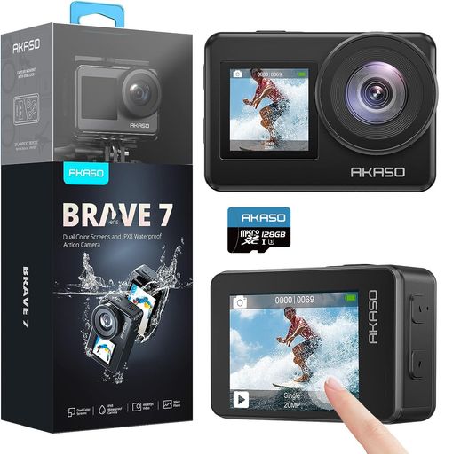 󥫥-AKASO BRAVE7-4K 128GB ֥륫 IPX8ܵɿ10M 楫 6֤ WIF...