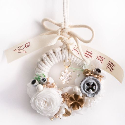 ORANGESCEプリザーブドフラワーのミニリース可愛い枯れない花リアビューミラー飾り手作りのインテリア..