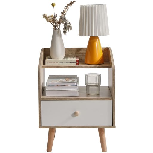 IBUYKEサイドテーブルナイトテーブルベッドサイドテーブルベッド周り収納多機能30cmx37cmx48cm引出し付..