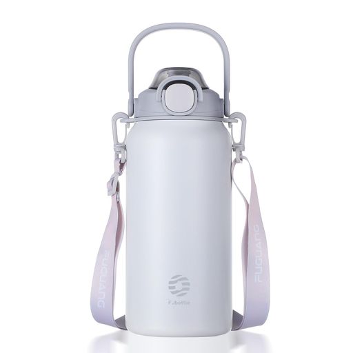 FJbottle水筒1.7リットル真空断熱2ウェイボトルストローワンタッチ直飲みスポーツジャグ(ストラップ付き)1.7L1700mlスポーツボトルポーツ飲料対応大容量持ち運びマグボトル広口洗いやすいス…