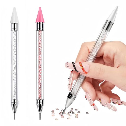 ラインストーンピッキングペン2本セットストーンデコラインストーンピックアップペンダイヤモンドアートペンDIYクラフトデコレーションツールホワイト+ピンクダイヤモ...