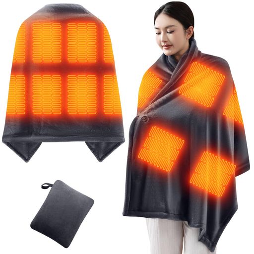 電気毛布電気ひざ掛け掛け敷き兼用【3秒速暖・多用途・冬の必需品】電気ブランケットUSB給電式150*80cm8枚発熱ヒーター広範囲3段階温度調節肩掛け毛布自動オフヒーター付き洗える収納ポ…