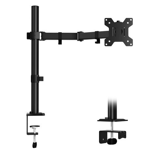 製品仕様:対応モニターサイズ:13~27インチ X 1台 、本体の高さ:41CM アーム長さ:43CM、耐荷重:10KG VESAサイズ:7.5CM*7.5CMと10CM*10CM 13〜27インチディスプレイ対応:このアームは、13から27インチのモニターに対応しています。この範囲には、一般的なモニターサイズが含まれており、互換性と適応性が確保されます。 調整可能性:モニターアームには、高さ、角度、回転などのさまざまな調整オプションが通常備わっています。これにより、お好みや作業要件に合わせてディスプレイの位置や角度を調整し、快適な視覚体験を提供することができます。パソコンアームは+/- 90°の傾斜、180°/ 230°の回転、360°の回転により、最適な視角が得られます。 スペース節約:ディスプレイをアームに取り付けることで、デスクトップから浮かせることができ、他の作業やアイテムのためにスペースを確保することができます。これにより、デスクトップが整然とし、より大きな作業スペースが確保されます。