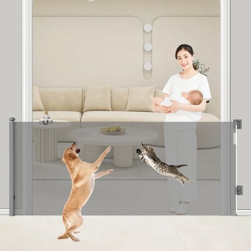 エルフベビー(FAIRYBABY)ベビーゲートロール式ハイタイプ高さ105CM最大取付幅300CM最大取付幅3M超ロングゲート階段上ワイドゲートハイゲート巻き取り式段差なしバリアフリー伸縮型猫飛び越…