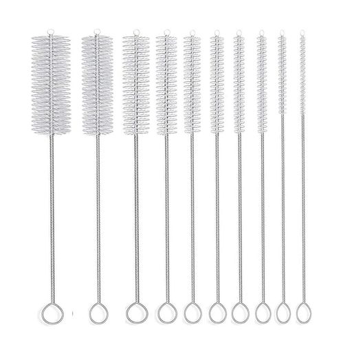 Solxionストローブラシ10枚再利用可能ステンレス製ストロー用ナイロン毛ホースストロ細口瓶洗浄ブラシ..