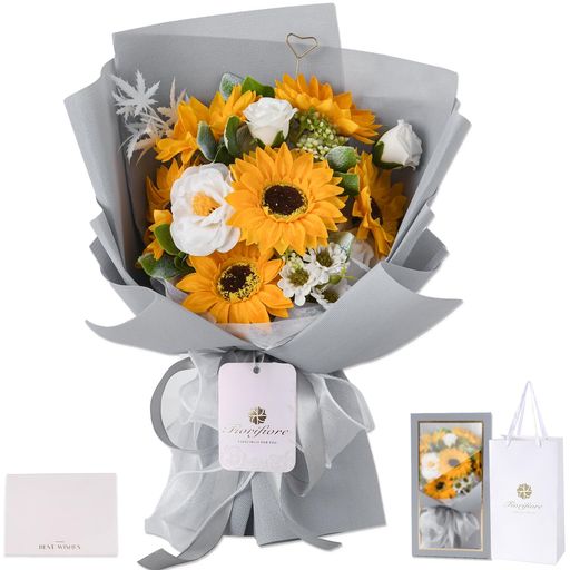 Fiorifioreソープフラワーひまわり花束母の日ギフト人気プレゼント父の日誕生日造花ひな菊バラ女性卒業式退職送別インテリア(Estelle)