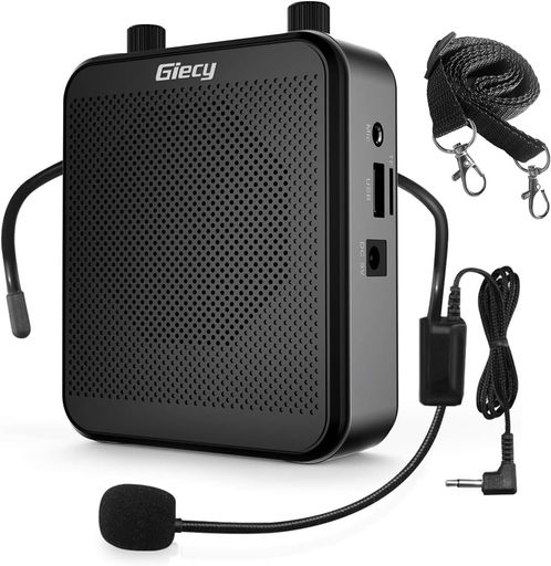 Giecy 拡声器ポータブル小型メガホン30W USB microSD 対応 拡声器ハンズフリー 付スピーカー 有線ヘッド マイク付き イベント 講演 運動会 選挙 防災用 店頭販売 観光ガイドなどに最適! (G300)