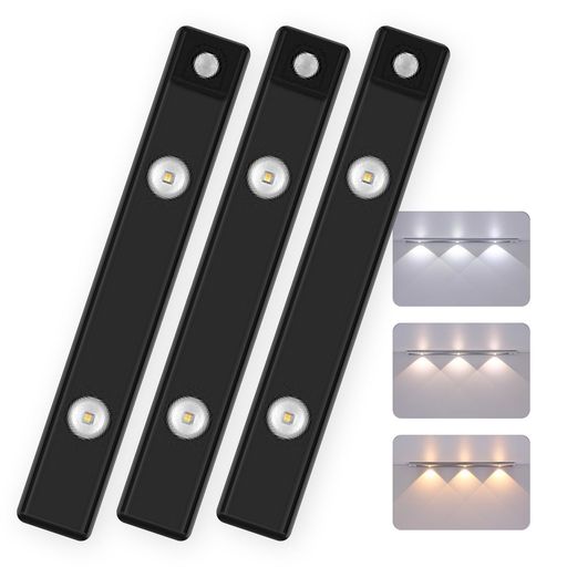 【3個入り】LED人感センサーライト室内バーライトUSB充電式20-40cm長さ選択可能明暗センサー付き三段階..