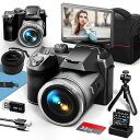 MO写真用64MPデジタルカメラ、YOUTUBE用4KVLOGGINGカメラ3”フリップスクリーン、16Xデジタルズーム、WIFI&オートフォーカス、カメラマイク&三脚、2バッテリー、32GBTFカード(BLACK)(2)