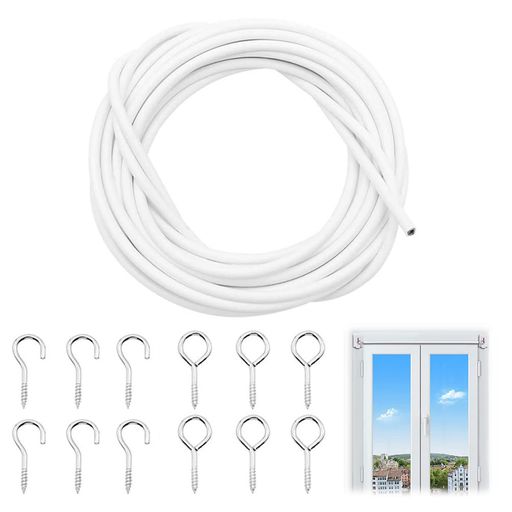 EsiFareカーテンフックワイヤーロープレール5m吊り下げカーテンアクセサリーパーテーション長さ調節可..