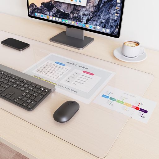 YSAGi透明デスクマットマウス対応クリアテーブルマットPVC製大型マウスパッド耐熱性防水滑り止め帯電防止円形の端縁で手が痛くならないオフィス学習机自宅用デスクパッド(透明90*50CM)