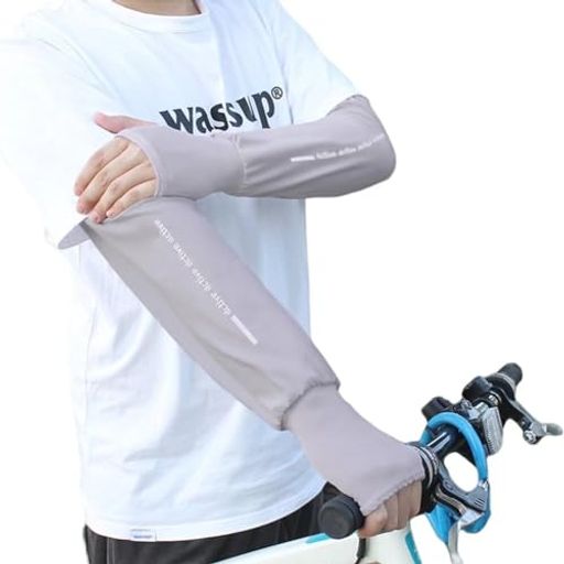 [Eukkis]UVカットアームカバーメンズ接触冷感レーヨン指穴自転車や運転日焼け対策夏用日焼け止めアームカバー吸汗速乾指なし腕カバー無地グレー