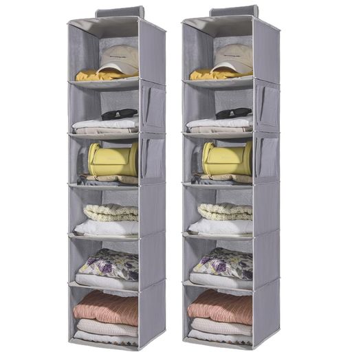 YRCBEHFU吊り下げ収納6段2点クローゼット衣類ラック最新竹製天然版帽子/鞄収納ラック大容量取付簡単折りたたみ収納/旅行/出張30x30x120cm(グレー、2#6段)