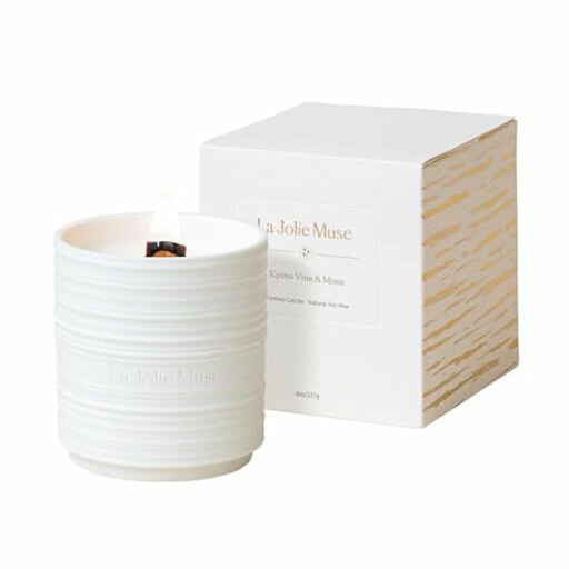 LAJOLIEMUSEアロマキャンドル木芯京都ヴァイン&モス女性向けホームフレグランスナチュラルソイキャンド..