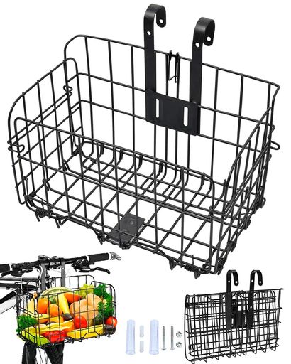 自転車用バスケットカゴ前かご後ろかご折り畳み簡単脱着耐荷重20kg大容量通勤車等用ステンレス製