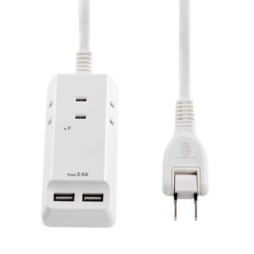 エルパ(ELPA) 電源タップ 雷ガード USBポート 2個口 AC 2個口 2.5m 合計2.4A 延長コード ほこりシャッター付 耐雷サージ スリム 卓上 ..