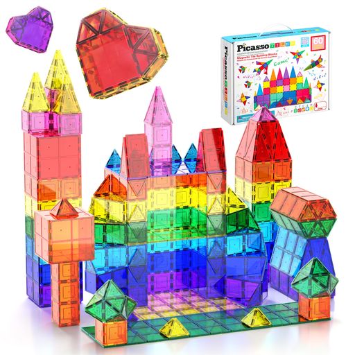 PicassoTiles60ԡå60pcsޥͥåȥӥǥ󥰥륯ꥢ3Dӥǥ󥰥֥åߥץ쥤ܡ-Ķ...