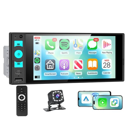Hodozzy 1 DINカーラジオ ワイヤレスCarPlay/Android Autoミラーリング対応 6イン...