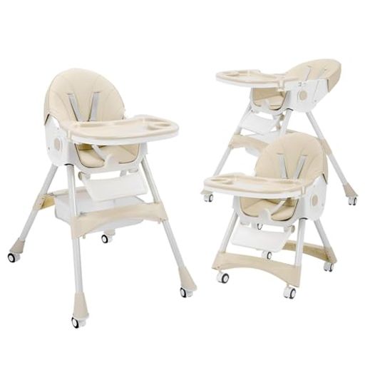 ZOOBLYベビーチェアハイローチェア折りたたみ取り外し可能なキャスター足置き二段テーブル付き五点式安..