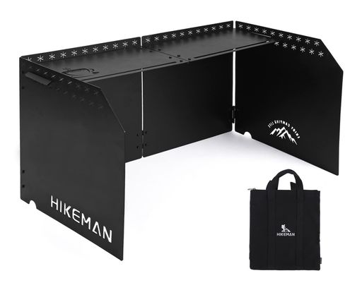 HIMIMIウインドスクリーン風防板ウィンドスクリーン小型カセットコンロ風除けストーブコンロ用黒長方形炭素鋼板高さ25cm折りたたみ式収納袋付きキャンプ用品ブラック
