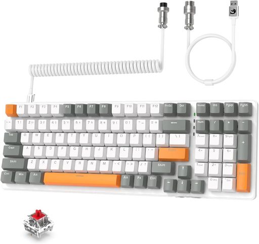 MAMBASNAKE x ZIYOU LANG K87 メカニカルキーボード ゲーミングキーボード コイルケーブルセット 三モード グレーオレンジ