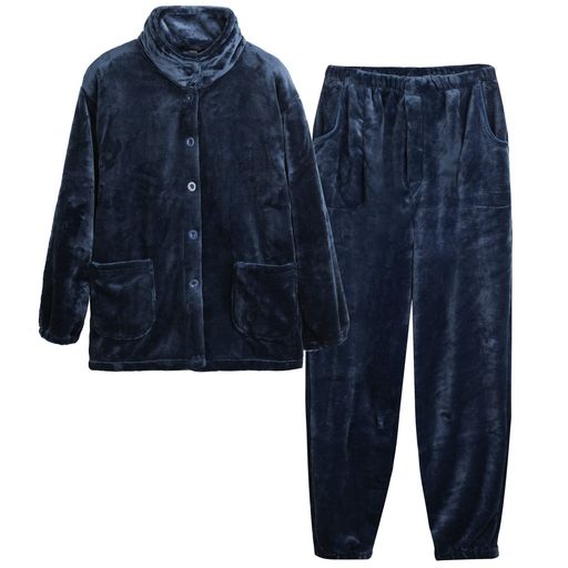 [ヒルトップクラウド]パジャマメンズもこもこルームウェア裏起毛タートルネック着る毛布前開き長袖上下..