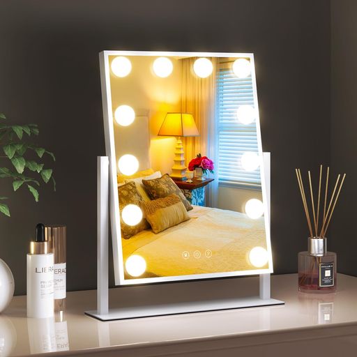 YOLEO化粧鏡女優ミラーLEDハリウッドミラー12個LED電球高輝度角度調整3モード調色明るさ調節 ...