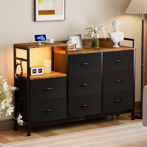 IKIFLYチェスト収納タンス棚付き箪笥リビング収納箪笥ワイドチェストLEDライト付きおしゃれ収納ケース..